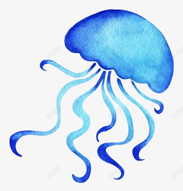 蓝色水彩水母png免抠素材_88icon https://88icon.com 彩色水母 水墨图案 水彩图案 水彩水母 水彩海洋 蓝色水墨