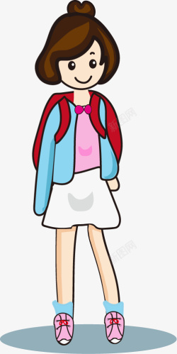 背包小女孩卡通开学季背包小女孩人物插画高清图片