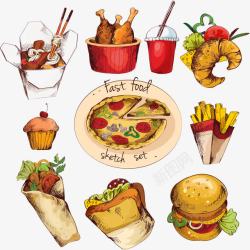 美式汉堡2017餐饮手绘美式快餐披萨高清图片