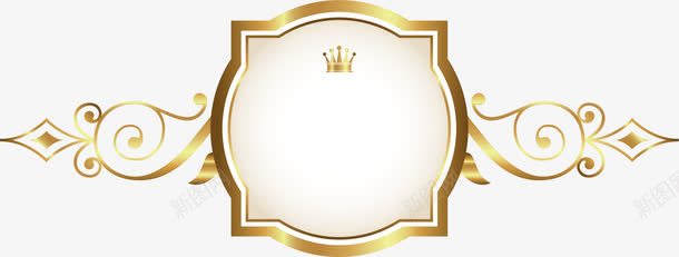 卡通金色卡片png免抠素材_88icon https://88icon.com 卡片 卡通 条纹 皇冠 花纹 藤蔓 边框 金色