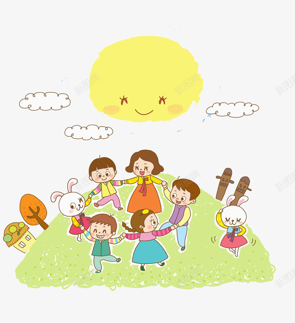 手牵手转圈的孩子们png免抠素材_88icon https://88icon.com 商务 围成圆圈 壁纸 太阳 孩子 封面 少数民族 彩色 手牵手 手牵手的小朋友 手绘 拥抱太阳 插图 转圈卡通 转圈圈