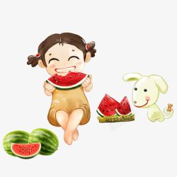 吃西瓜的吃西瓜的小女孩插画高清图片