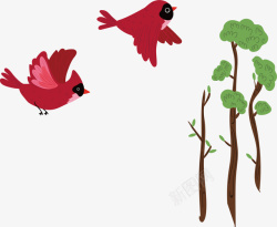 红色春天飞翔的小鸟矢量图素材