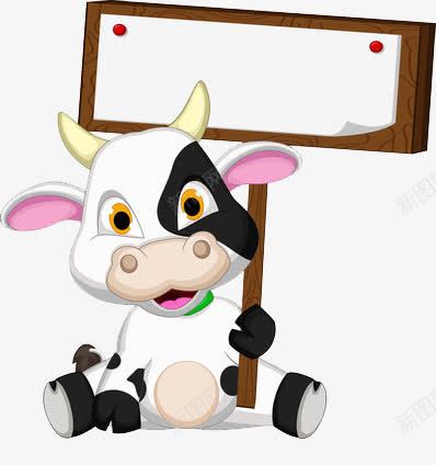 举着木牌的奶牛png免抠素材_88icon https://88icon.com 坐着 标牌 牛奶 黑白牛