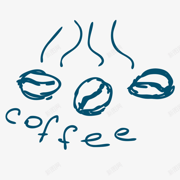 手绘咖啡豆png免抠素材_88icon https://88icon.com 三颗 咖啡豆 字母 手绘 简图 线条 英文 蓝色
