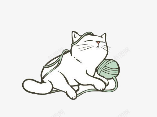 可爱卡通猫咪png免抠素材_88icon https://88icon.com 享受 嬉戏 慵懒 玩毛线 白色猫咪 缠绕 萌胖嘟嘟 调皮 躺着的猫