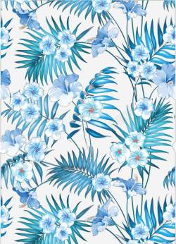 夏季蓝色植物花卉印花素材