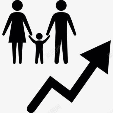 父亲抱孩子家庭与上升的箭头图标图标