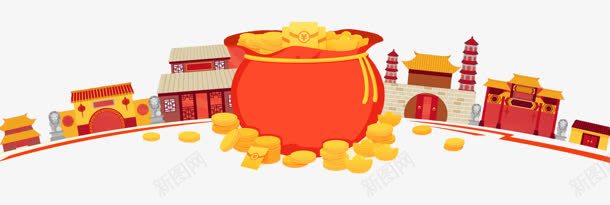 手绘红色红包金币png免抠素材_88icon https://88icon.com 红包 红色 金币