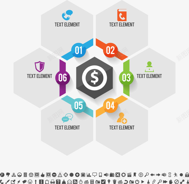 彩色数字六边形矢量图eps免抠素材_88icon https://88icon.com PPT图形 PPT图表 信息图表 商务信息 彩色数字 数字标签 演示图形 立体信息图表 矢量图