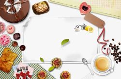 咖啡勺子放满各种食物餐具的餐桌高清图片