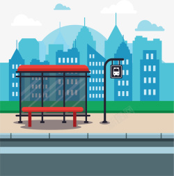 城市公交站红色站台素材