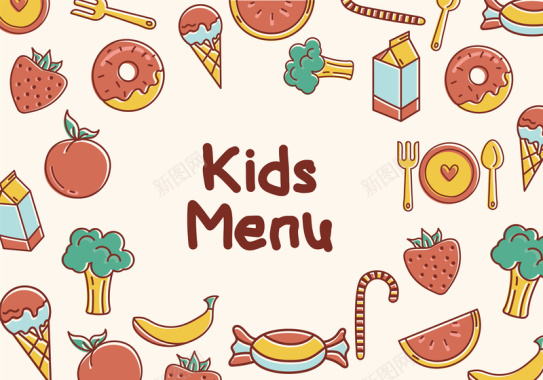 可爱儿童餐饮海报展板手绘背景矢量图背景