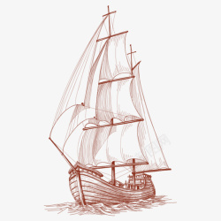 手绘帆船远航素材