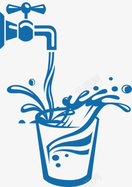 浅蓝色波纹背景蓝色水龙头水滴水资源元素图标图标