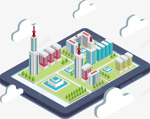 平板电脑上的建筑模型png免抠素材_88icon https://88icon.com 互联网 人工智能 城市模型 建筑模型 智慧城市 矢量png