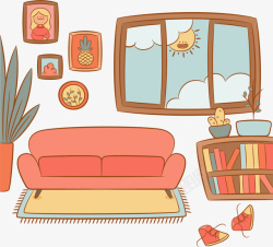粉色沙发卡通粉红客厅沙发矢量图高清图片