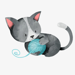 水彩猫咪玩毛线球的小猫咪矢量图高清图片