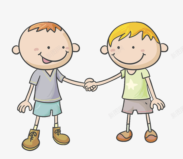 卡通小孩两人手握手png免抠素材_88icon https://88icon.com 两人 两人握手 俩小人 卡通 卡通人物插图 小孩 手握手 握手言和