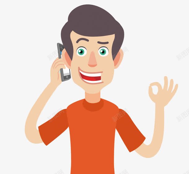 打电话确认的人png免抠素材_88icon https://88icon.com OK手势 人物PNG矢量图 人物免扣PNG图 卡通 手绘 电话 矢量人物 红色