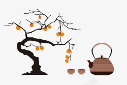 水墨画茶壶商用秋季景物高清图片