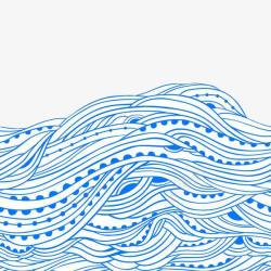 手绘蓝色水波纹装饰曲线素材