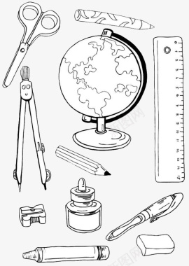 卫星与地球黑色手绘课堂教学图标图标
