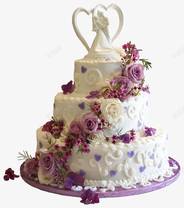 浪漫新人婚礼蛋糕png免抠素材_88icon https://88icon.com 三层 婚礼蛋糕 心形框架 白色奶油 紫色花朵 花束蛋糕