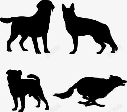 黑色底图4款创意宠物狗剪影图标图标