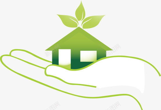 节能绿色展板放在手掌中的房子图标图标