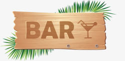 绿叶木板创意卡通bar酒吧木牌矢量图高清图片