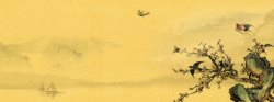 黄色朦胧背景复古风黄色山水水墨画背景高清图片
