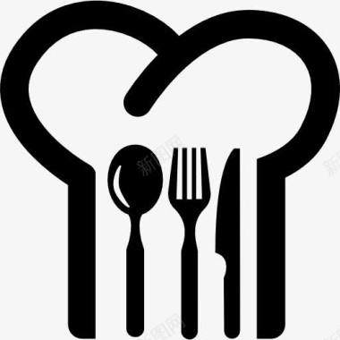 厨房厨师帽与餐具餐厅标志图标图标