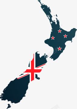 新西兰地图上的国旗素材