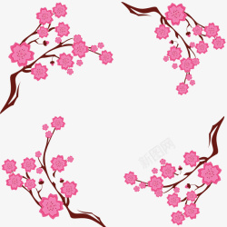 粉红桃花花边框春天矢量图素材