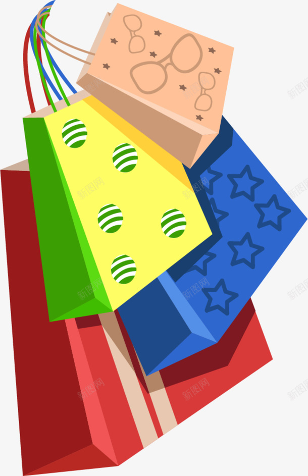 创意多彩手提袋png免抠素材_88icon https://88icon.com 创意手提袋 多彩手提袋 多彩袋子 时尚 蓝色星星 购物袋