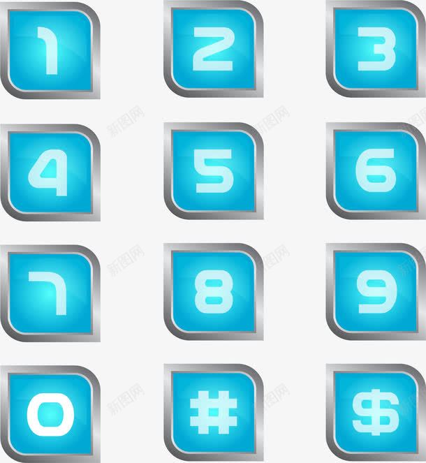 蓝色数字1到9png免抠素材_88icon https://88icon.com 数字1到9 数字按钮 方块按钮 蓝色