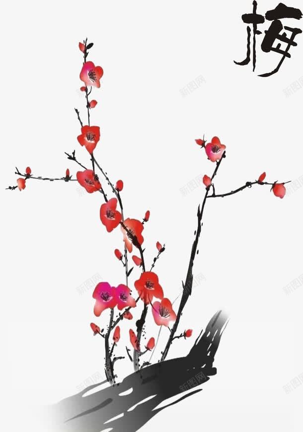 复古水墨傲骨梅花背景装饰图案png免抠素材_88icon https://88icon.com 傲骨 山水 梅花 水墨 风景