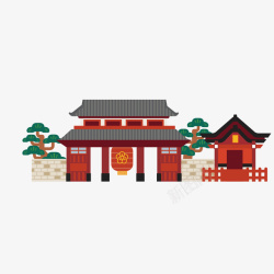 红色的房屋中国传统寺庙手绘矢量图高清图片
