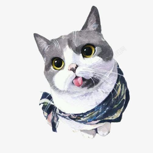 水彩猫咪片png免抠素材_88icon https://88icon.com 可爱 吐舌头 彩绘图 手绘 猫咪