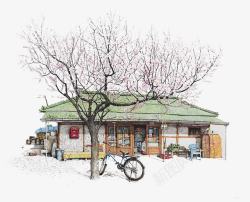 杂货店樱花树下的杂货店高清图片