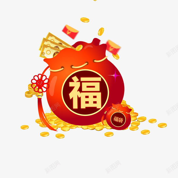 红色福袋png免抠素材_88icon https://88icon.com png 中国结 福袋 素材 金币 钱币