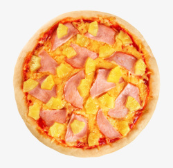 披萨饼主题实物培根菠萝夏威夷披萨高清图片
