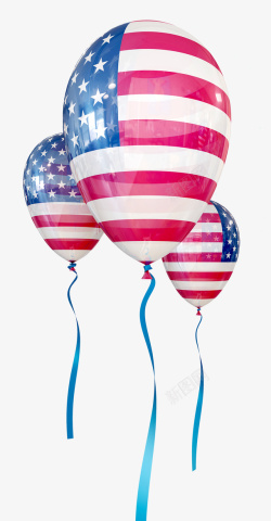 蓝白条纹气球上的美国国旗高清图片