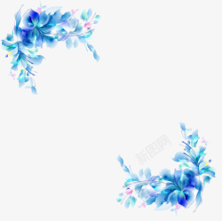 艺术风格蓝色花卉对角花素材