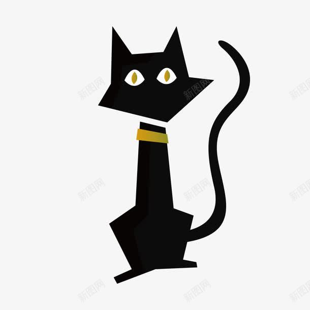 黑色小猫png免抠素材_88icon https://88icon.com 几何 动物 商务 圆柱 小猫 尾巴 扁平化 眼睛 观察 黑色