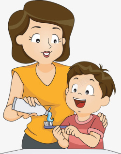 母爱在一端陪伴给孩子挤牙膏的母亲高清图片