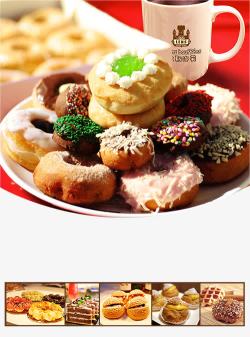 甜甜圈甜品店盘子中的甜甜圈高清图片