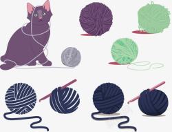 毛线团卡通猫咪毛线团高清图片