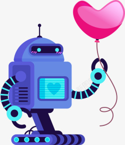 高科技插画手拿爱心气球的机器人插画高清图片